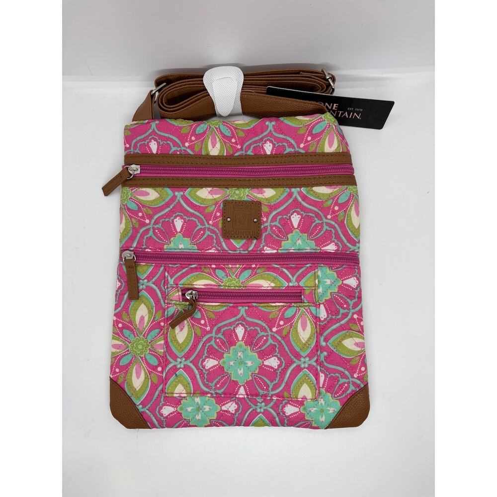 NWT Stone Mountain Quilted Lockport Cloth Pink Floral Shoulder Bag Adj Strap